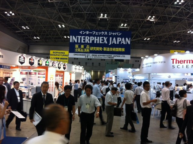 Exhibitors' stall at 7th in-Pharma Japan and 26th Interphex Japan, which are being held from July 10 to 12, 2013, at Tokyo Big Sight, Japan