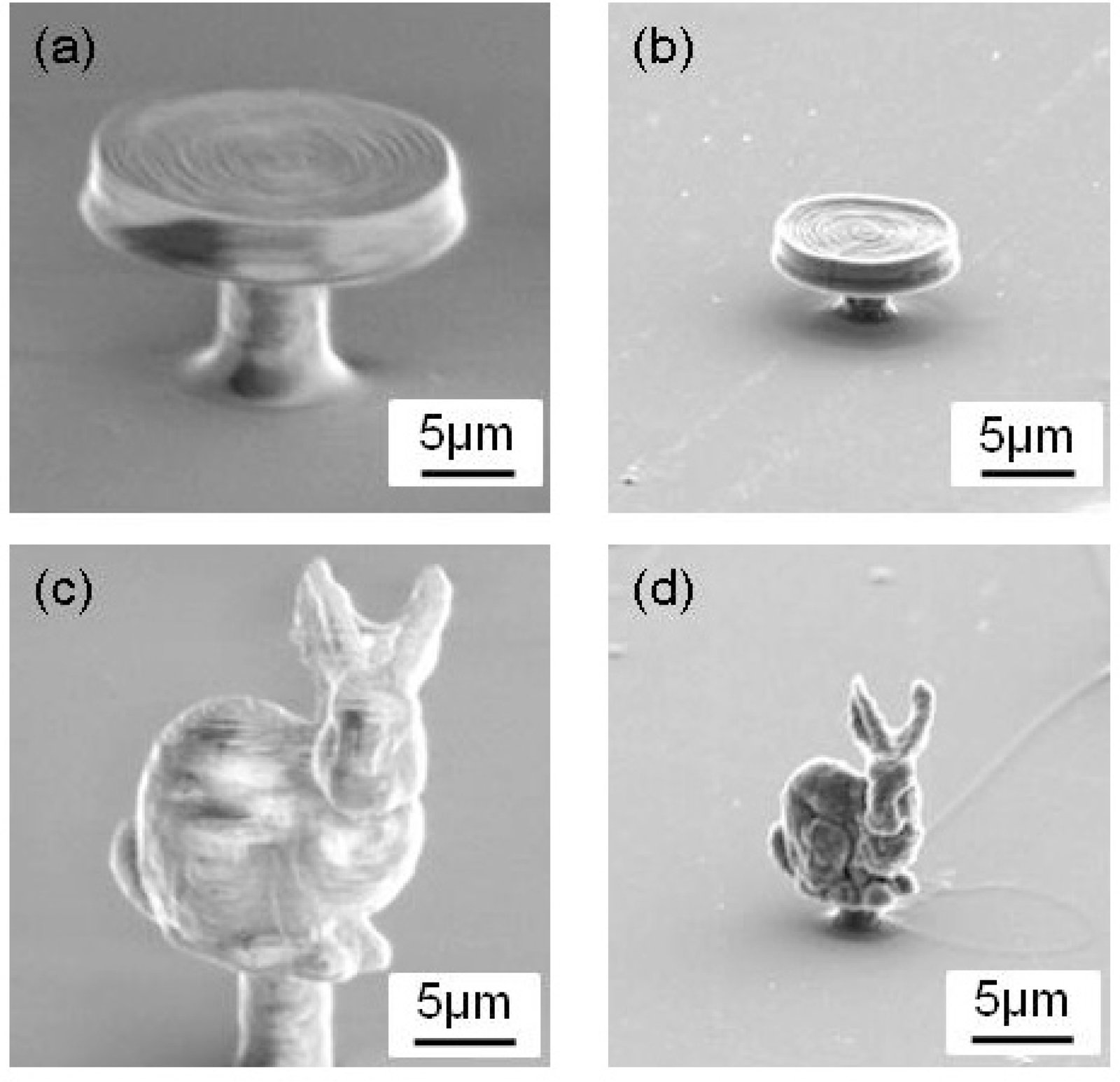 Two microstructures that have been made with the new resin material, developed by researchers at Yokohama National University, Tokyo Institute of Technology and C-MET